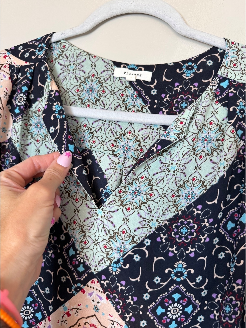 Pleione Women's Patchwork Print 3/4 Sleeve Blouse, Size Small - Picture 3 of 6